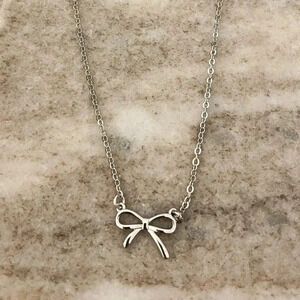 925 Sterling Silver Bow Necklace Bow Pendant Necklace Simple Dainty Necklace